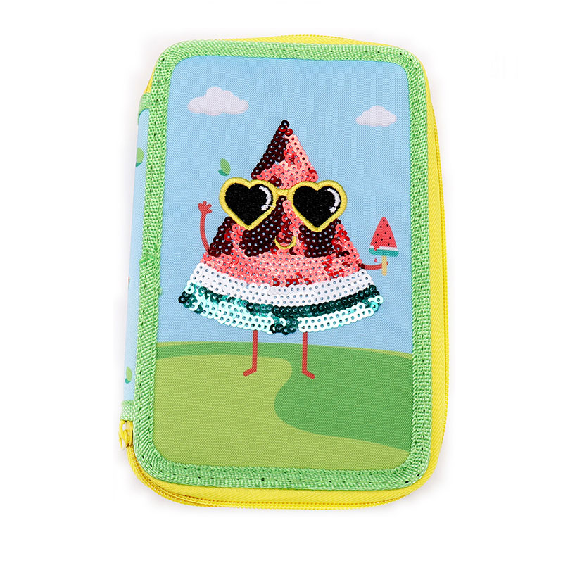 Braid Trim Watermelon Double Zippers Pencil Case ji bo Xwendekaran